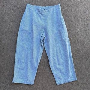 goddess gear linen cotton cropped pants gray white stripe S wide leg lagenlook